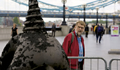 A large drill bit emerging from the ground on the south side of the river near to Tower Bridge.