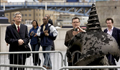 A large drill bit emerging from the ground on the south side of the river near to Tower Bridge.